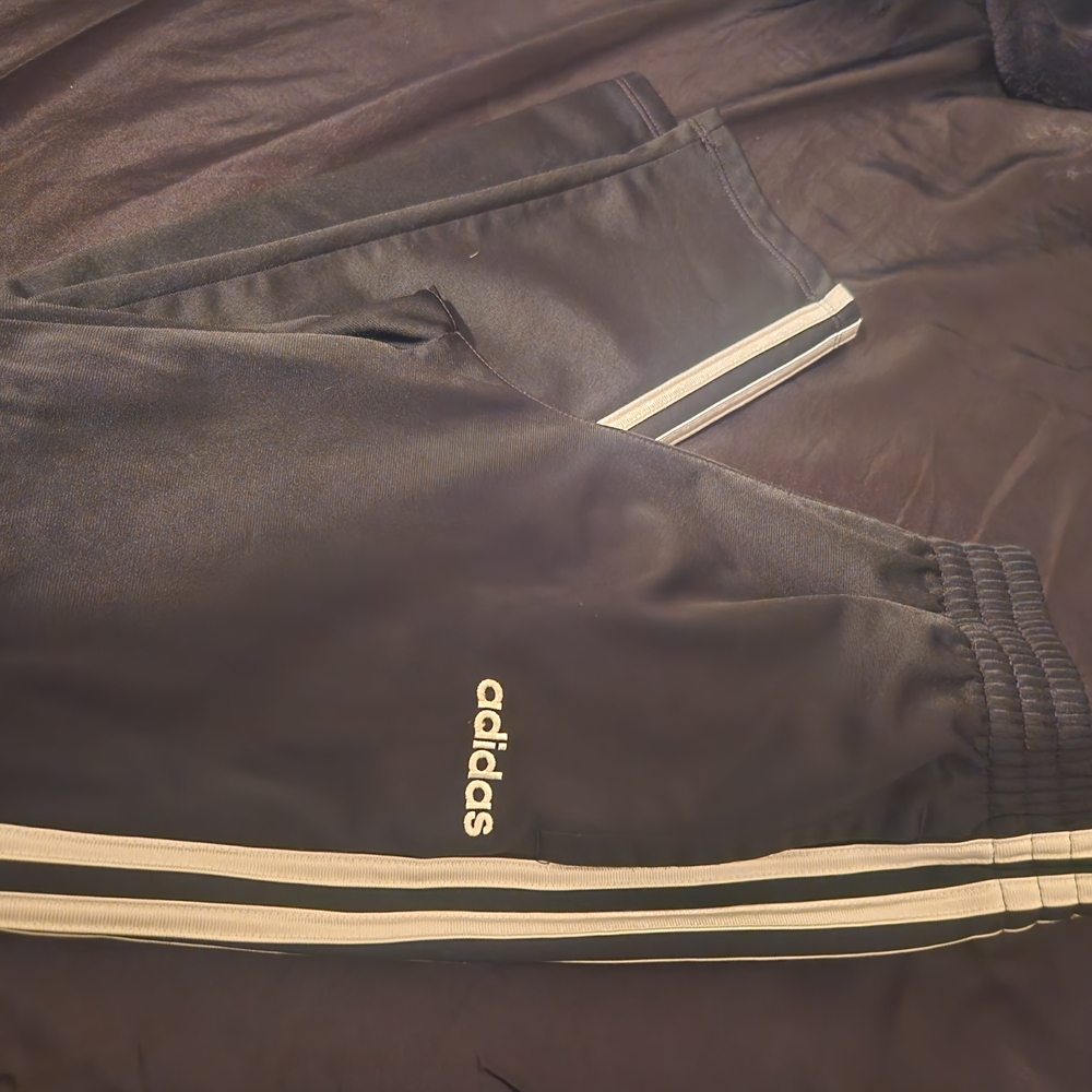 Adidas Black Track Pants with White Stripes